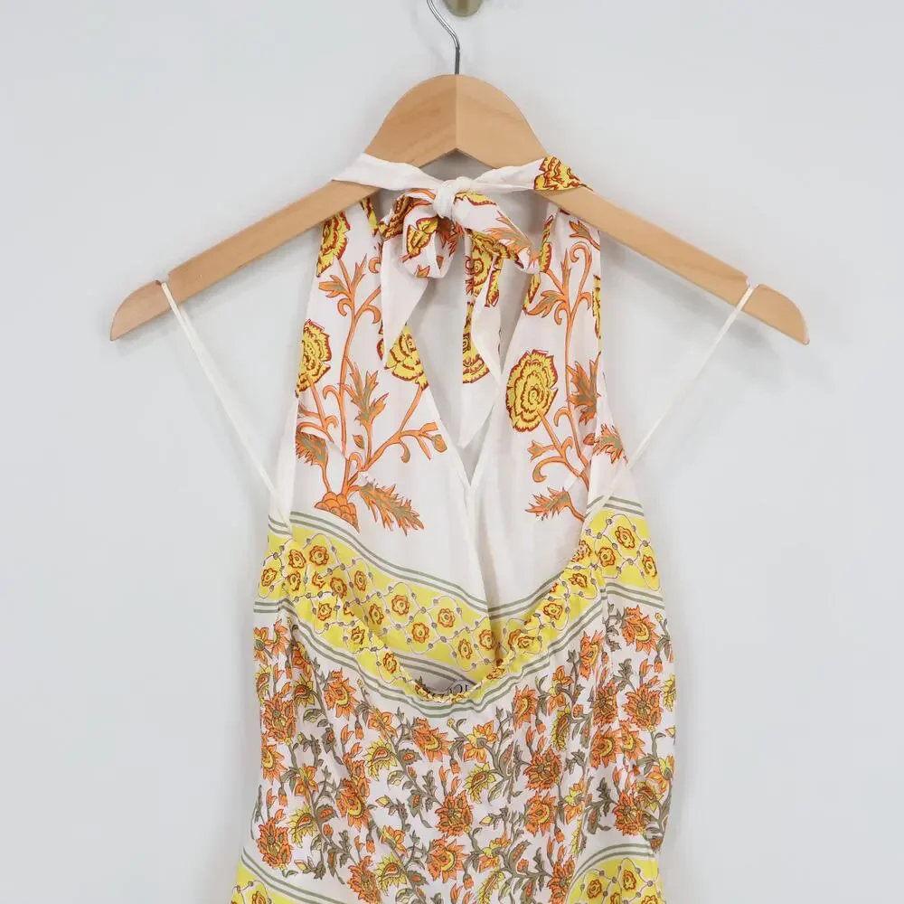 J.Crew Open Back Halter Top Sunset Rose Block Print Pristine Size XXS NWT